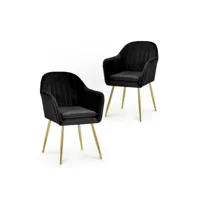 regina - lot de 2 chaises avec accoudoirs en velours noir regina-noi-2