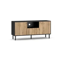 meuble banc tv - 140 cm - noir mat - chêne wotan - style moderne bospe
