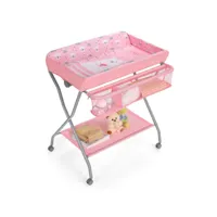 table à langer pliante pour bébé hauteur ergonomique avec barre à linge panier de rangement à roulettes verrouillables rose