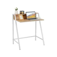 giantex bureau informatique en bois avec 2 etagère tablette moniteur charge 50kg couleur naturel pour chambre,bureau,salon