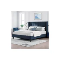 lit adulte lit capitonné design moderne et sa tête de lit capitonnée, lit double 140x200cm, lin bleu (sans matelas) ycde001099