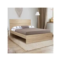 lit double avec tête de lit et sommier omaha 140x190 cm effet hêtre - idmarket