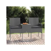 canapé fixe 2 places de jardin et table basse  sofa banquette de jardin résine tressée anthracite meuble pro frco52342