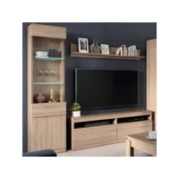 meuble tv 2 tiroirs chêne clair - qiz - l 150 x l 37 x h 52 cm