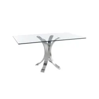 table rectangulaire acier inoxydable poli et verre trempé majestua-dimensions l 160 x p 95 x h 76 cm
