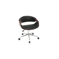 chaise de bureau à roulettes design noir, bois foncé noyer et acier chromé aramis