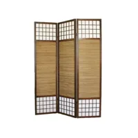 paravent/séparateur de pièce  japonais avec bambou en bois de 3 panneaux coloris marron
