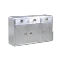 buffet bahut armoire console meuble de rangement avec 3 tiroirs style vintage aluminium gris helloshop26 4402076