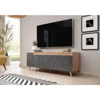 meuble banc tv - 140 cm - chêne kraft or / béton graphite tue