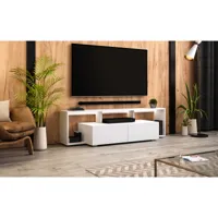 meuble banc tv - 150 cm - blanc mat - avec led - style moderne ren