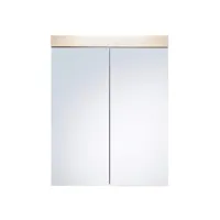 armoire de toilette murale - 2 portes miroir -  mélaminé blanc - bandeau chêne  l - h - p : 60 - 77 - 17 cm