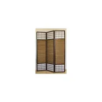 paravent 3 panneaux marron en bois et bambou 132 x175 cm par06009