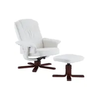 fauteuil de relaxation en bouclette blanc charly avec repose-pieds, siège pivotant et dossier inclinable, assise rembourrée