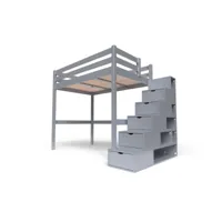 lit mezzanine bois avec escalier cube sylvia 120x200 gris aluminium cube120-ga