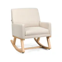 costway fauteuil salon à bascule, fauteuil à bascule scandinave avec base en bois massif, chaise berçante rembourrée d’allaitement, fauteuil de relaxation pour balcon, chambre, charge 120kg, beige