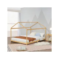 lit cabane vindafjord pour enfant 160 x 200 cm forme maison bambou naturel [en.casa]