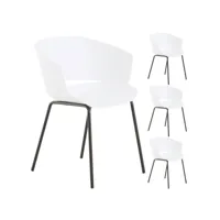 lot de 4 chaises de jardin nivel fauteuil d'extérieur en plastique blanc résistant aux uv et pieds en métal noir