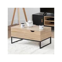 table basse avec plateaux relevables noire et bois lotta