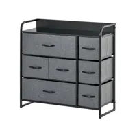 meuble de rangement commode 7 tiroirs plateau acier mdf noir non tissé gris