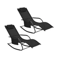 2xbain de soleil jardin exterieur,chaise longue avec appui-tête,accoudoirs+poche latérale,noir