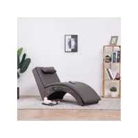 chaise longue de massage  bain de soleil transat avec oreiller gris similicuir meuble pro frco79158