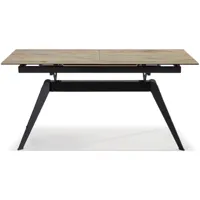 table à manger rectangulaire extensible en céramique bois clair et verre trempé avec piétement en métal noir - longueur 160-220 x profondeur 90 x hauteur 76 cm