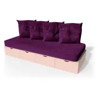 banquette cube 200 cm + futon + coussins  rose pastel banq200p-rp