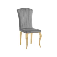 chaise baroque en velours et pieds métal doré brillant kania - lot de 6-couleur gris foncé