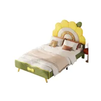 lit enfant,lit plat en pu 90x200cm avec conception de noeud papillon au bout du lit,en forme de tournesol,jaune