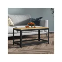 table basse table de salon  bout de canapé marron clair et noir 90x45x45 cm mdf et fer meuble pro frco88294