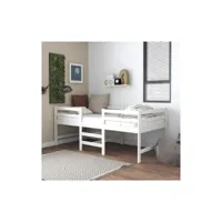 lit mi-haut à une place pour enfant -cadre de lit en bois de pin massif-avec échelle -blanc-90x200cm
