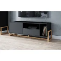 meuble banc tv - 140 cm - noir mat - style moderne oslo