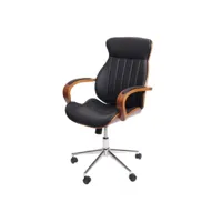 chaise de bureau hwc-h39, pivotante, fauteuil, bois courbé, aspect noyer, similicuir ~ noir