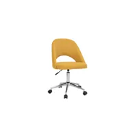 chaise de bureau à roulettes en tissu effet velours texturé jaune moutarde et acier chromé cosette