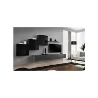 ensemble mural - switch x - 3 vitrines carrées - 2 bancs tv - 1 étagère - noir et graphite - modèle 2