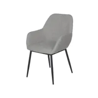 chaise avec accoudoir tissu effet peau de mouton gris clair et pieds métal noir malio