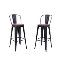 nevada - 2 chaises de bar en acier gris et bois foncé