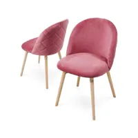 lot de 2 chaises de salle à manger en velours pieds en bois hêtre style moderne chaise scandinave pour salon chambre cuisine bureau rose helloshop26 01_0000161