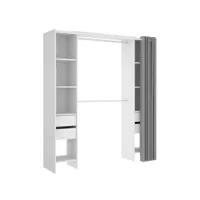 armoire dressing extensible avec rideau + 4 tiroirs coloris blanc - longueur 100-180 x hauteur 203 x profondeur 50 cm