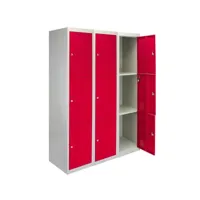 3 x casiers de rangement en métal - trois portes, rouge - a plat 24126