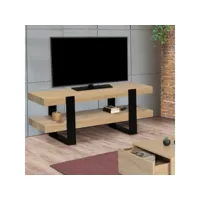 meuble tv 114 cm double plateau phoenix bois et noir