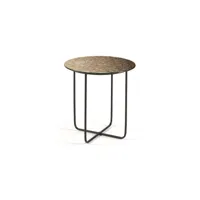 table basse ronde avec plateau en verre trempé effet martelé bronze jon 45