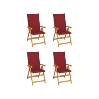lot de chaises  de jardin 4 pièces avec coussins bordeaux bois de teck