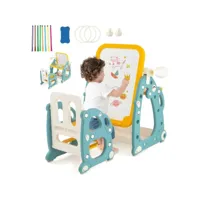 giantex table et chaise enfant 1-8 ans 4 en 1-tableau blanc magnétique réglable en hauteur-effaçable à sec et marqueurs