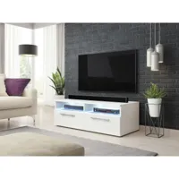 meuble banc tv - 100 cm - blanc mat / blanc brillant - avec led - style moderne bonn