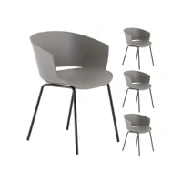 lot de 4 chaises de jardin nivel fauteuil d'extérieur en plastique gris résistant aux uv et pieds en métal noir