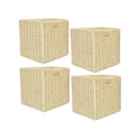 lot de 4 cubes de rangement tressés pliables - 30 x 30 cm - beige