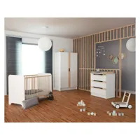 at4 -  chambre bébé lit, commode à langer et armoire en bois carrousel blanc et hêtre verni 18028209