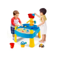 table de jeux sable et d'eau pour enfants avec emplacement pour parasol et 18 accessoires, pour extérieur et intérieur