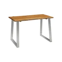 table à dîner 120x65x75 cm bois d'acacia et acier inoxydable